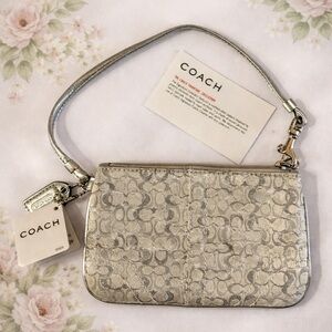 Coach Signature Silver Wristlet Bag